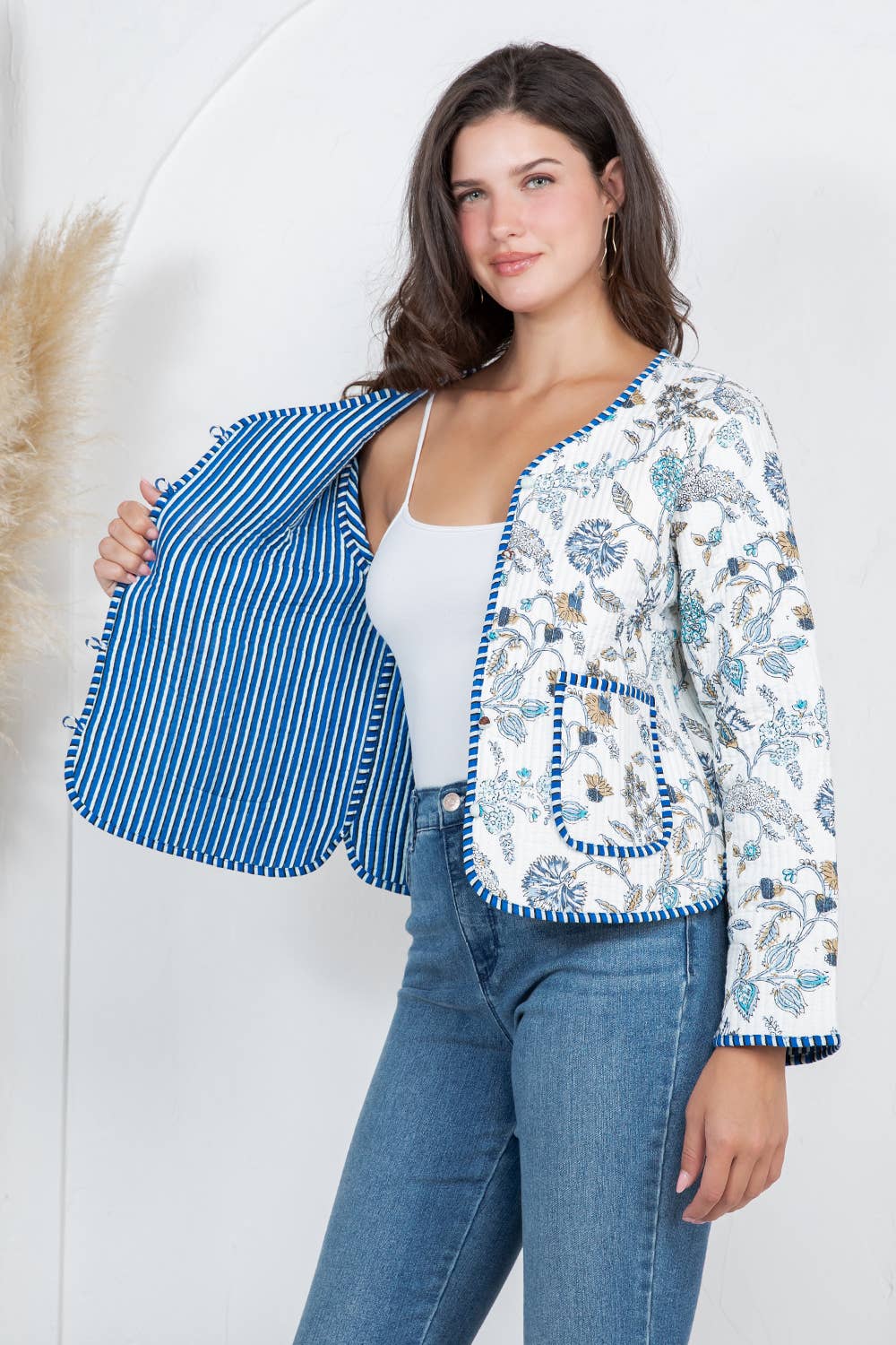 White Floral Quilted Jacket
