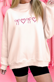 Pink Bow Heart Embroidered Mock Neck