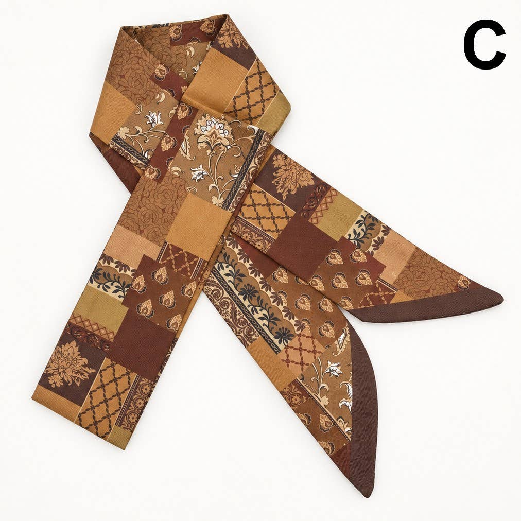 Brown Patchwork Skinny Twilly Scarf