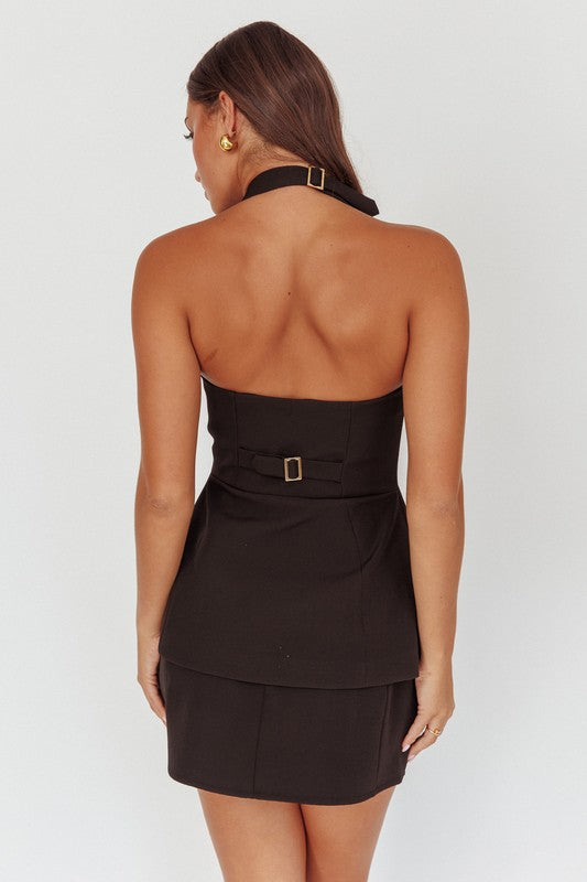 Black Halter Top And Skirt Set