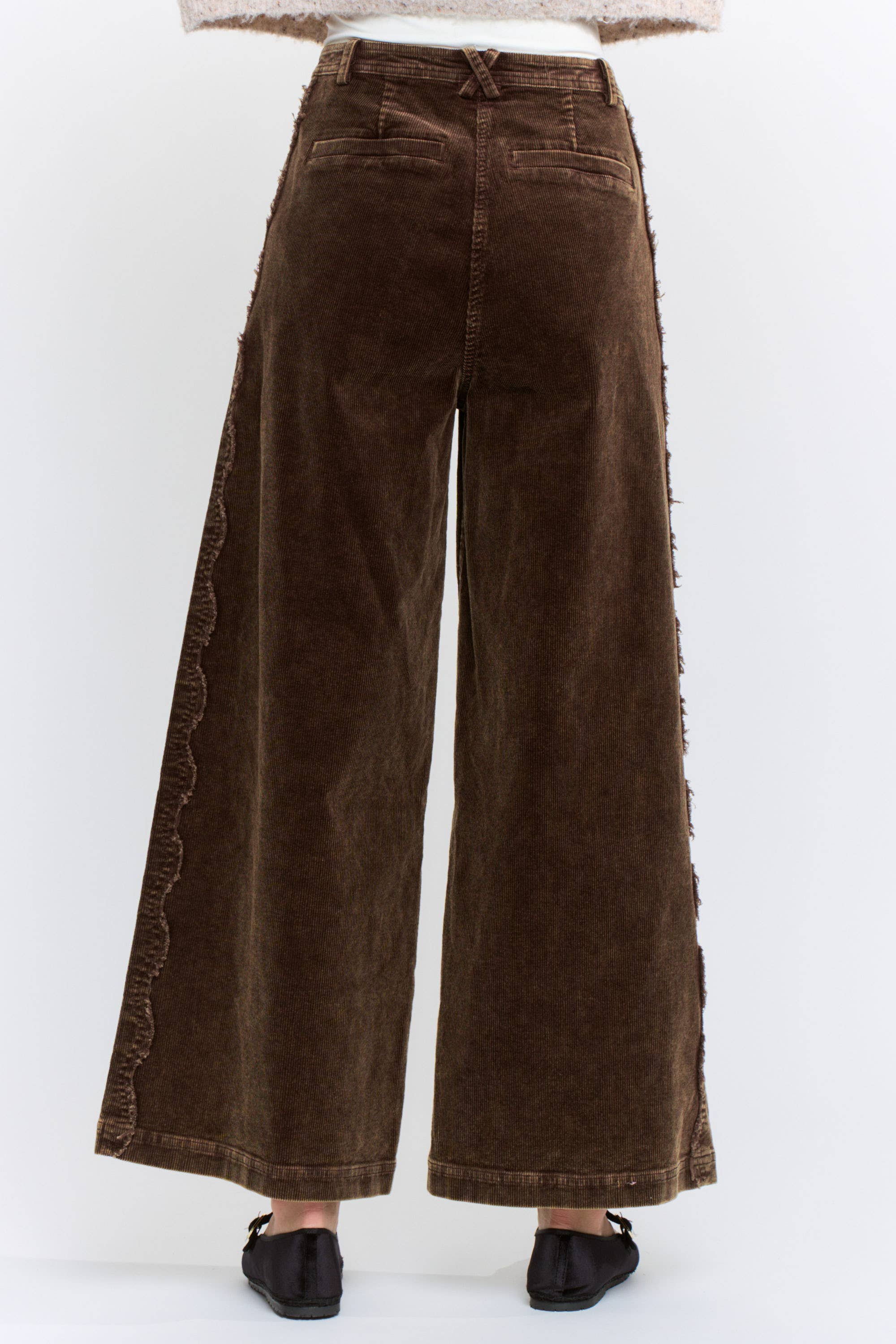 Dark Brown High Rise Scalloped Trousers