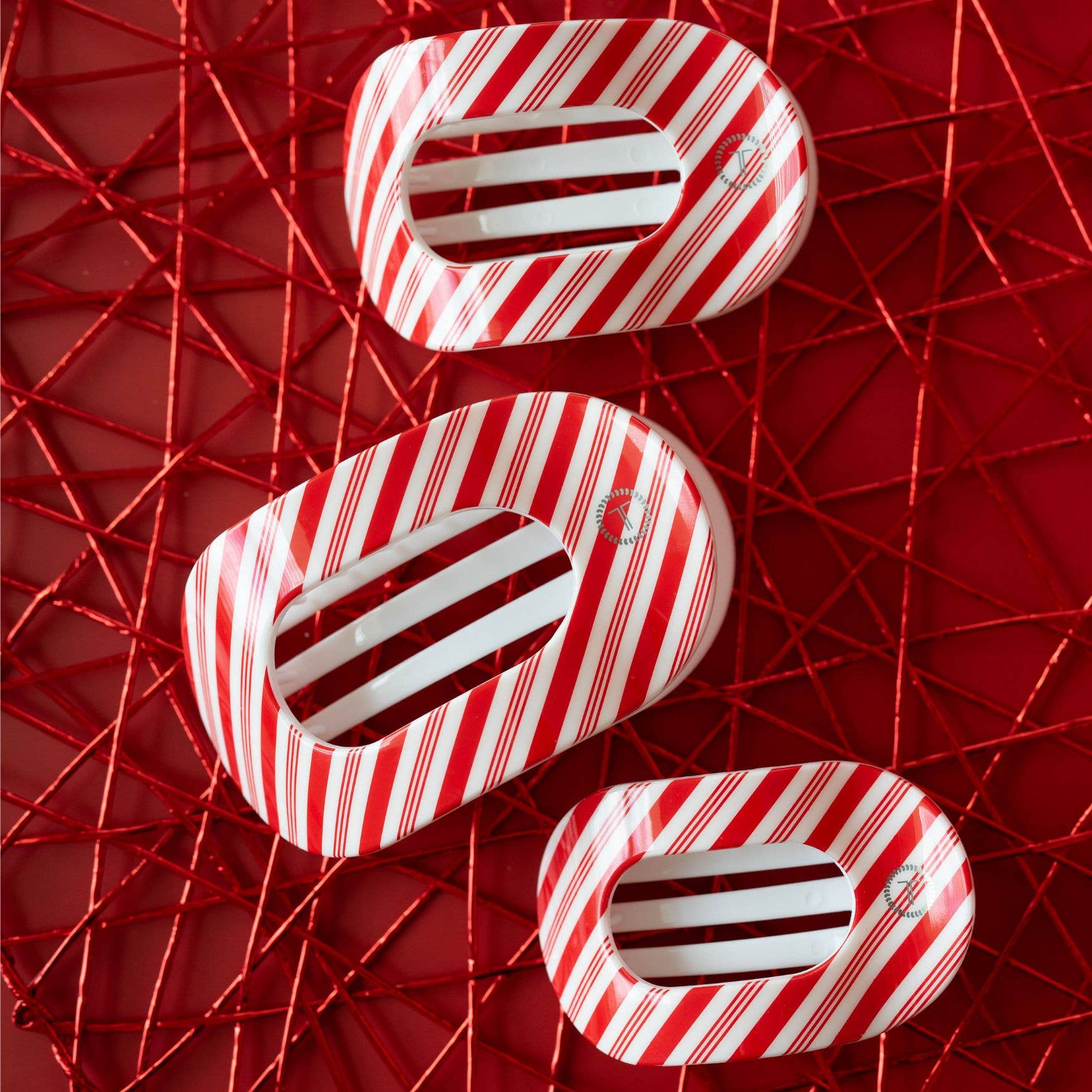 Candy Cane Small Round Flat Clip