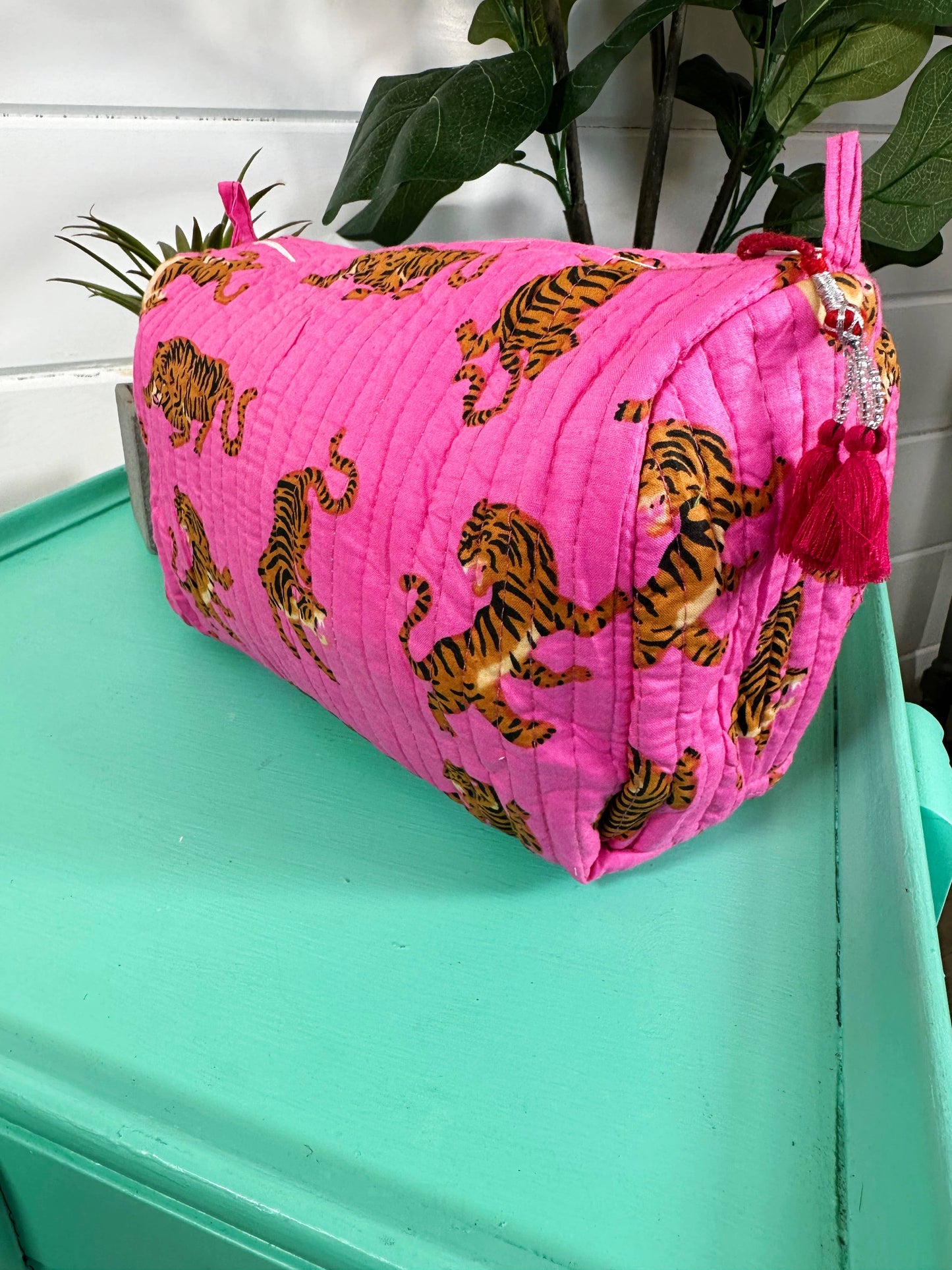 Pink Tiger Quilted Makeup Bag