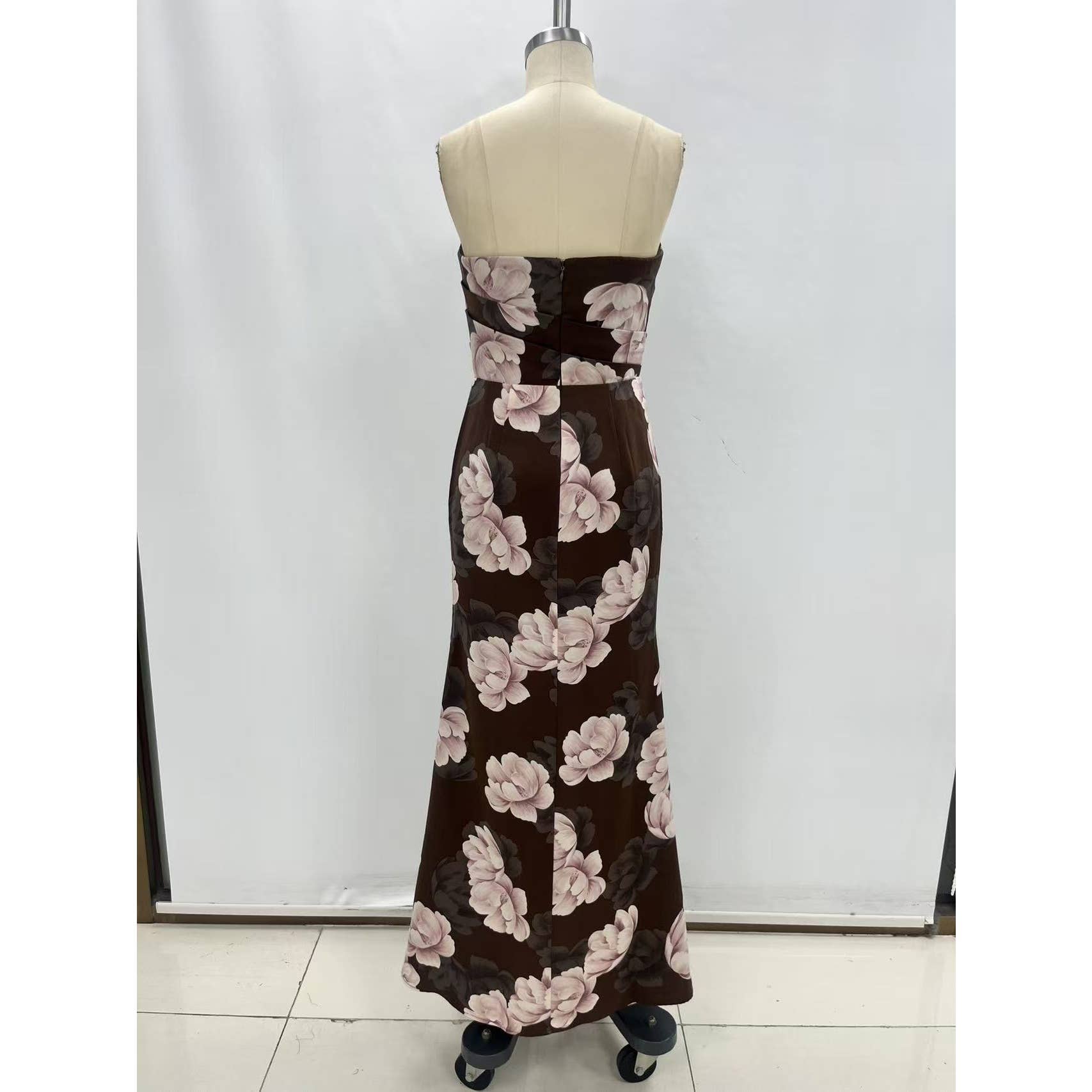 Brown Floral Mermaid Maxi Dress in a fitted