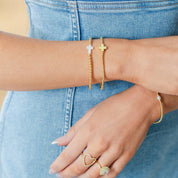 3mm Beaded Stretch Bracelet with Single Gold Cross