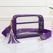 Faux Leather Transparent Rectangular Crossbody Bag: Clear,Silver