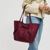 Burgundy Bow Front Suede Tote