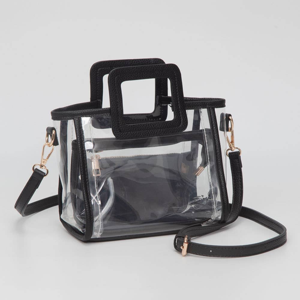 Transparent 3-piece Crossbody Handbag Set: Clear,Silver