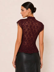 Red Lace Collar Vest showing button up