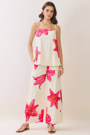Cream Floral Print Cami Pants Set