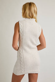 Oatmeal Sleeveless Mock Neck Cable Sweater Dress