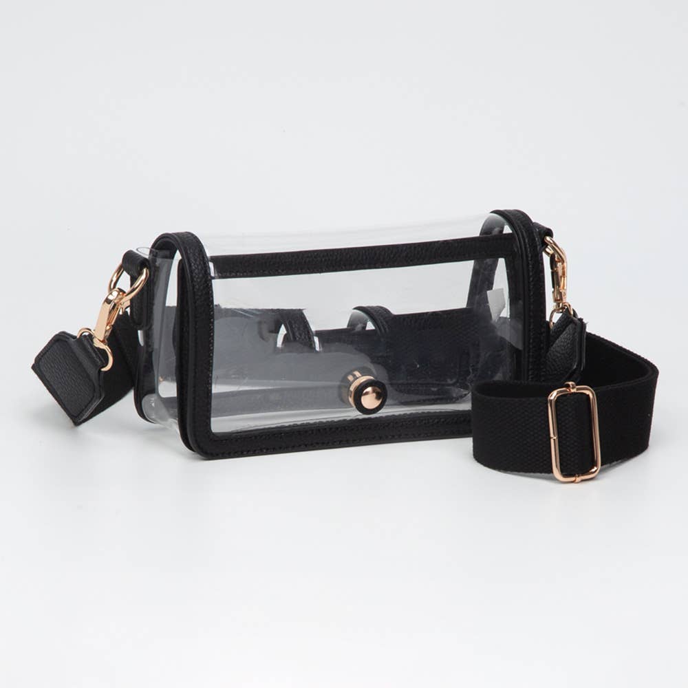 Transparent Rectangle Flap Crossbody Bag: Clear,Royal Blue