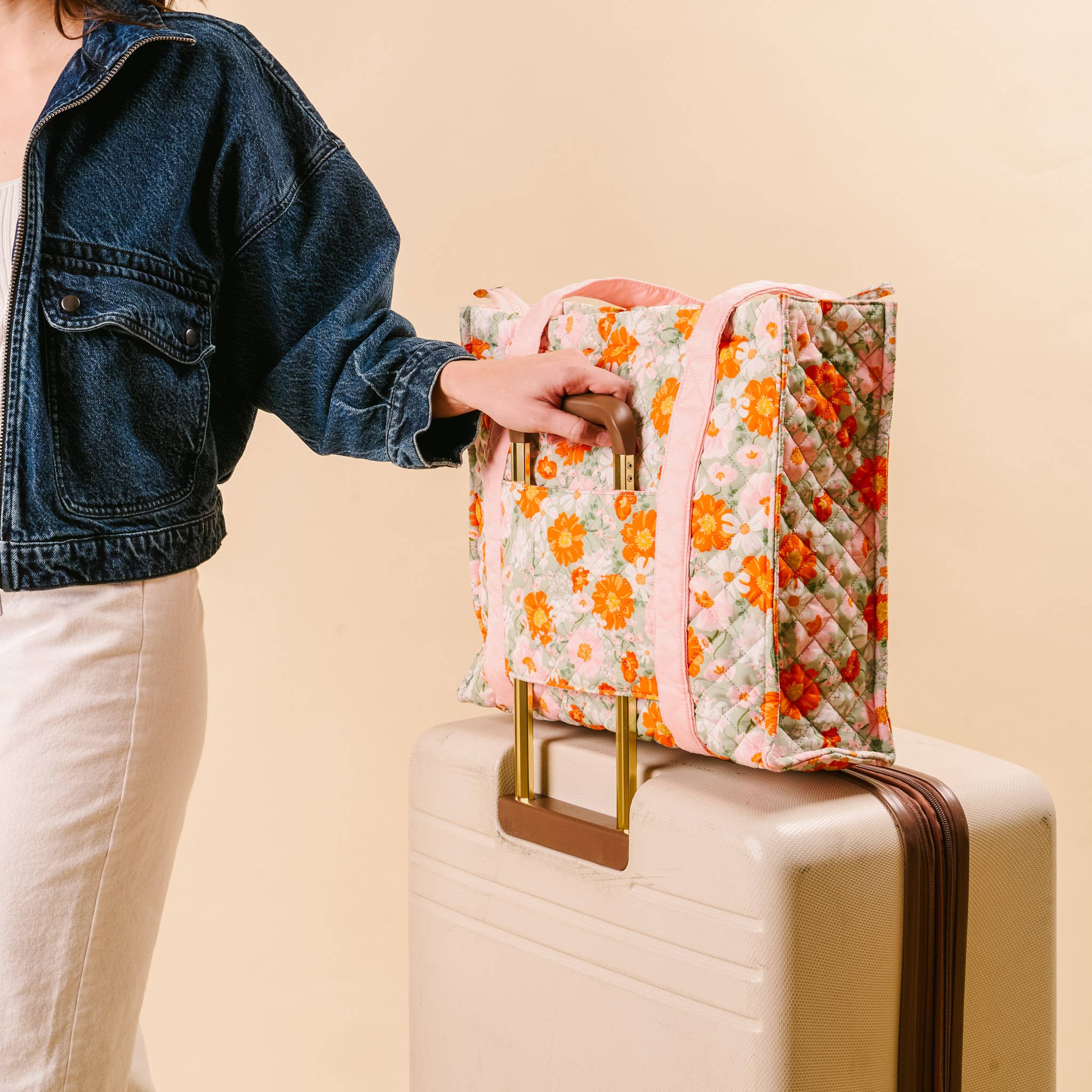 Green Floral Quilted Tote