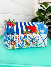Blue Patchwork Quilted Makeup Bag