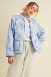 Light Blue Quilted Gingham Jacket in Add When IT Comes IN!