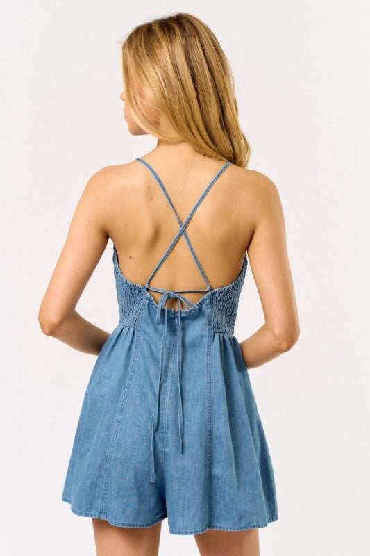Denim Plunge Romper