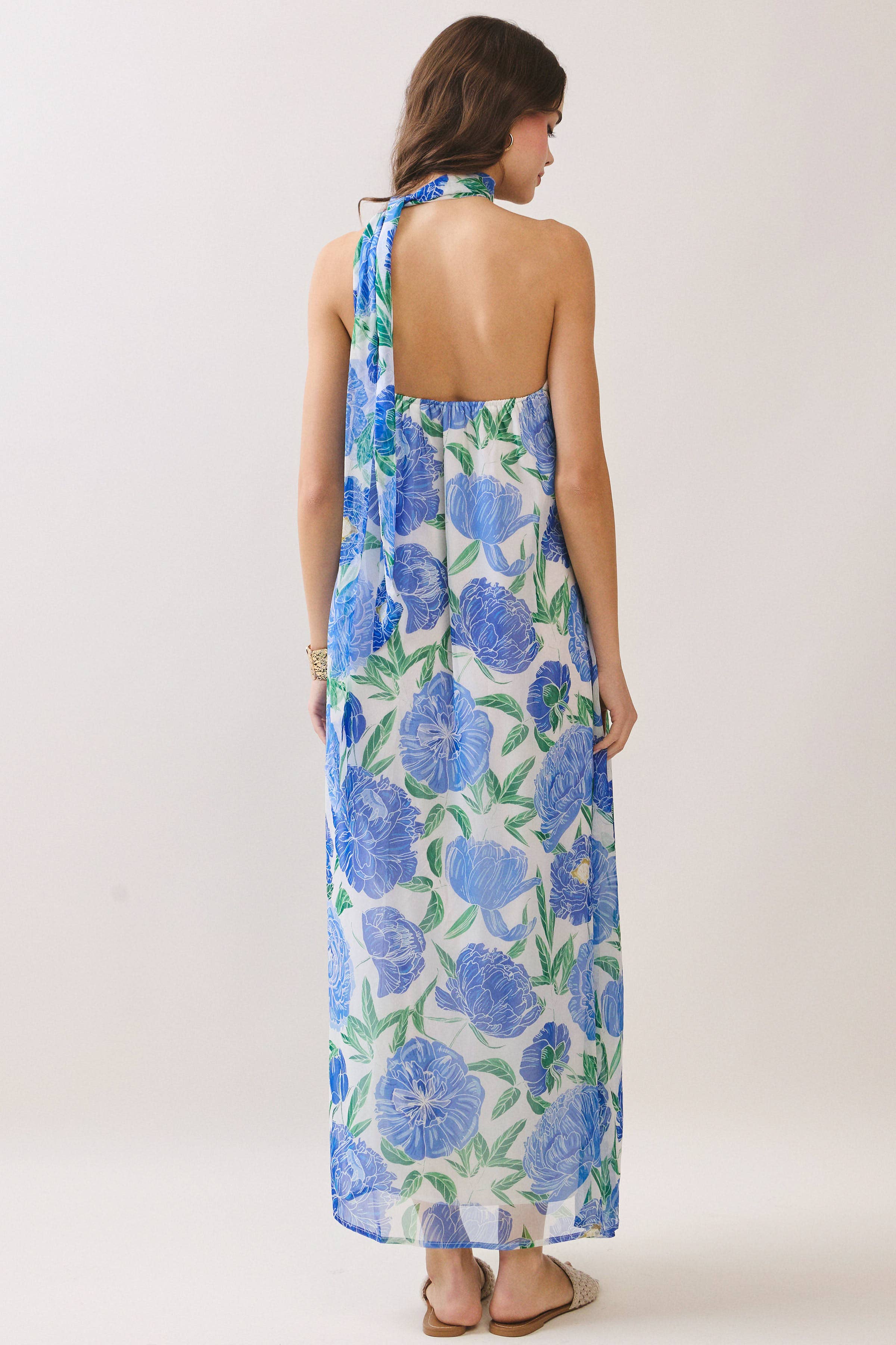 Strapless Floral Maxi Dress with Scarf