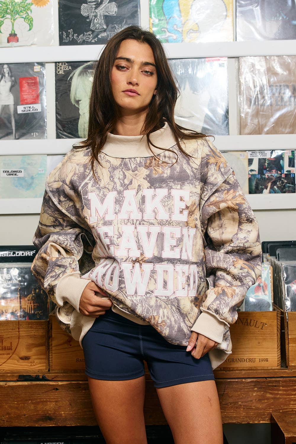 Camo Make Heaven Crowded Mockneck in a oversized