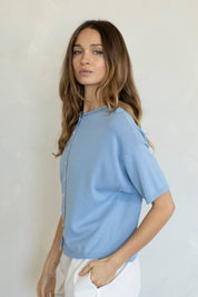 Light Blue Full Button Down Short Sleeve Cardigan