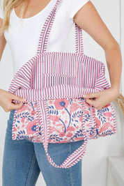 Pink Floral Quilted Tote Bag