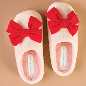 Red Bow Fuzzy Slippers Red