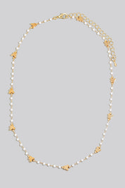 Butterfly And Pearl Beaded Station Chain Necklace