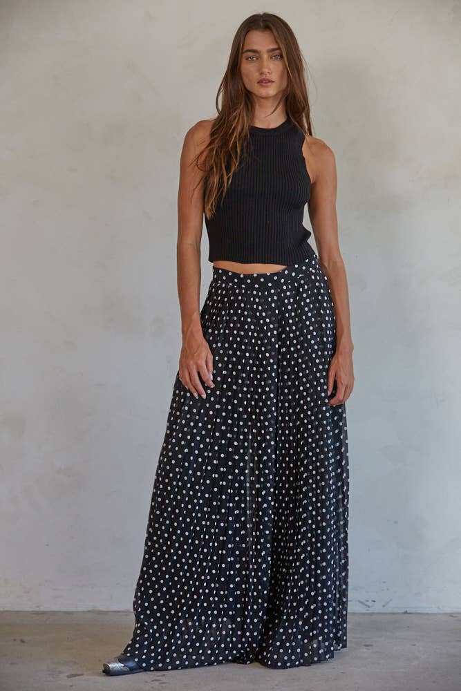 Polka Dot Pleated Wide Leg Pants