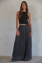 Polka Dot Pleated Wide Leg Pants