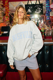 Gray Nashville Stripe Embroidered Mockneck