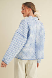 Light Blue Quilted Gingham Jacket showing quilted throughout