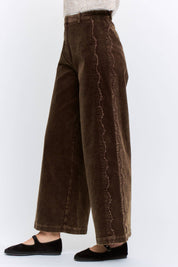 Dark Brown High Rise Scalloped Trousers