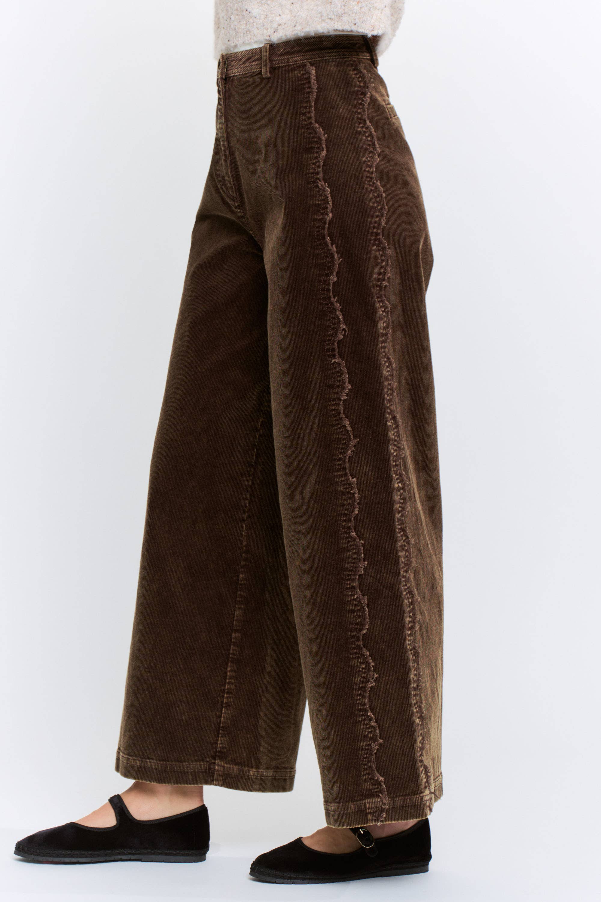 Dark Brown High Rise Scalloped Trousers