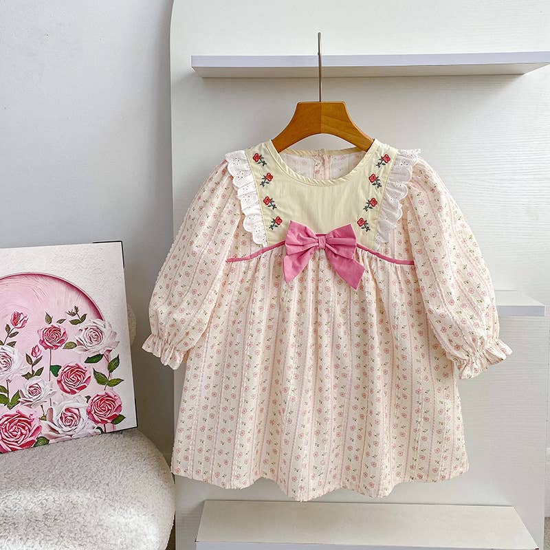 Pink Floral Embroidered Baby Dress & Romper