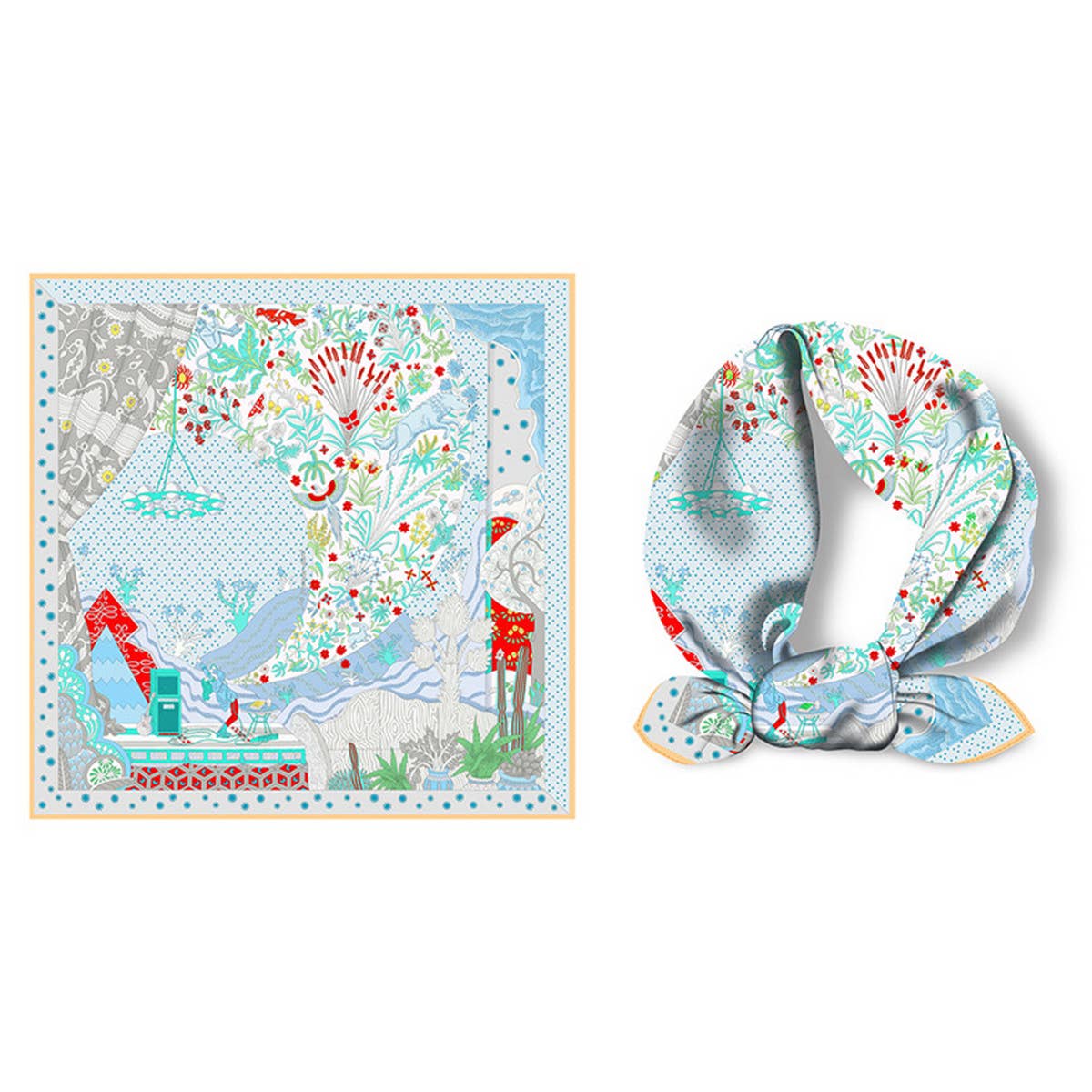 Blue Silk Feel Square Scarf showing color: blue