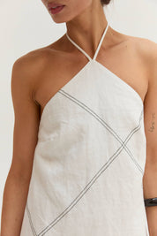 White Linen Stitch Mini Dress