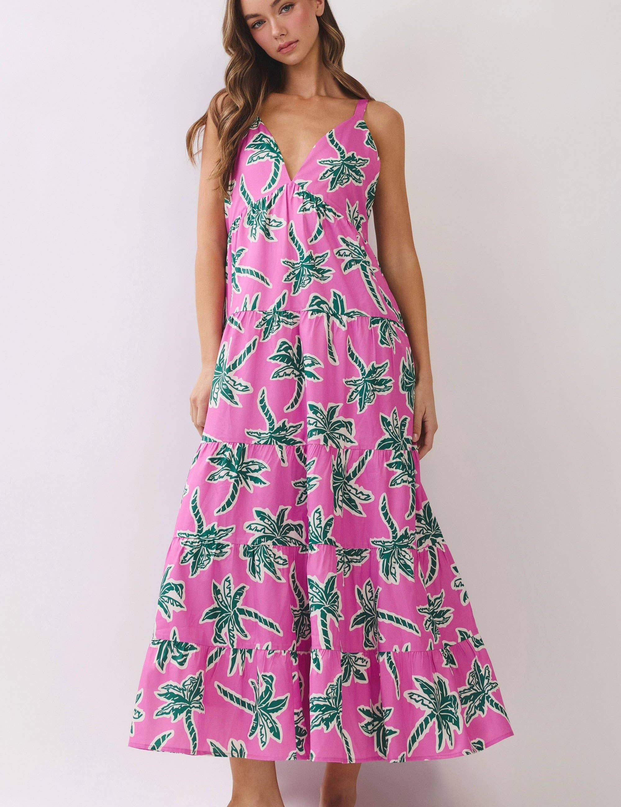 Pink & Green Tropical Maxi Dress