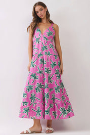 Pink & Green Tropical Maxi Dress