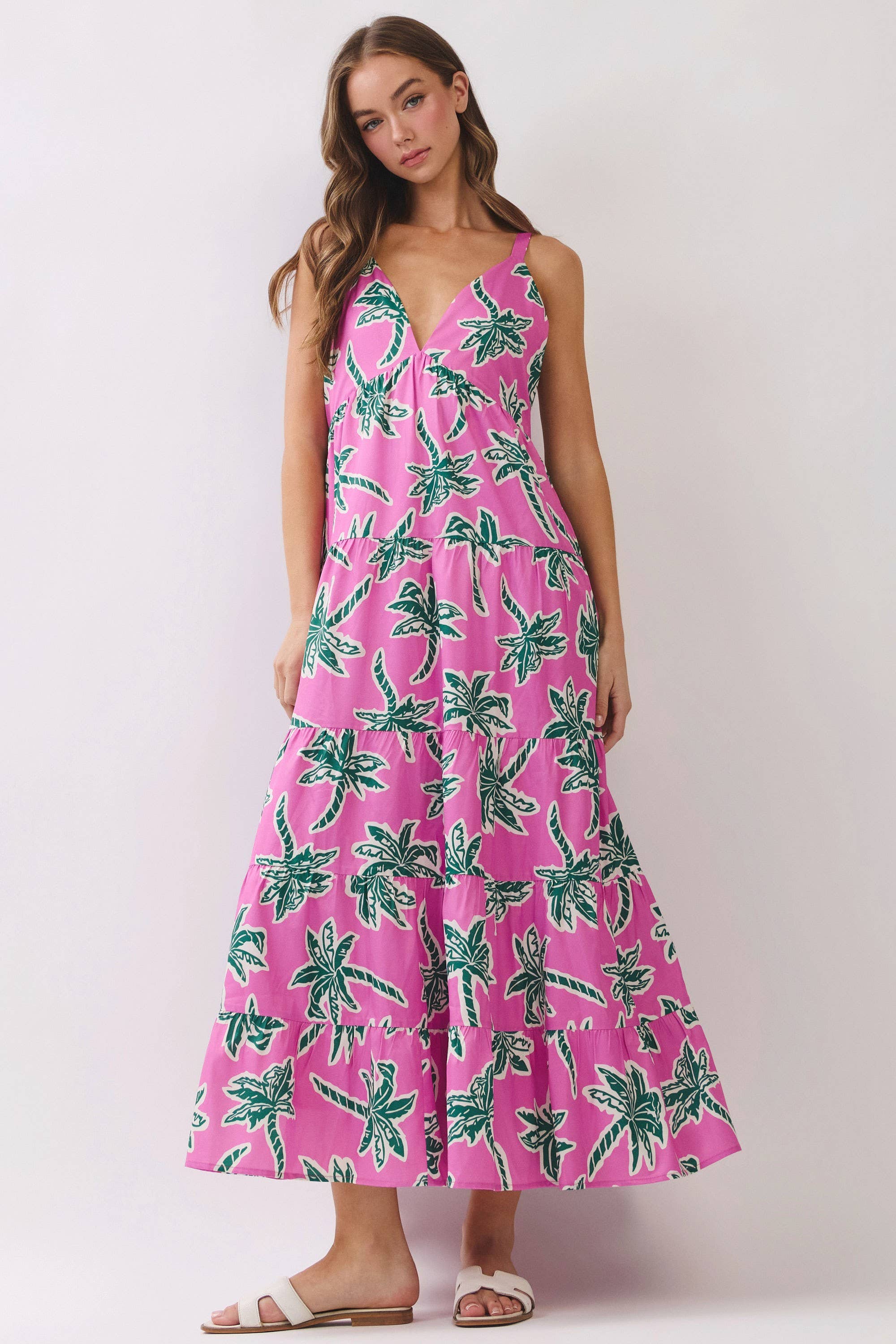 Pink & Green Tropical Maxi Dress