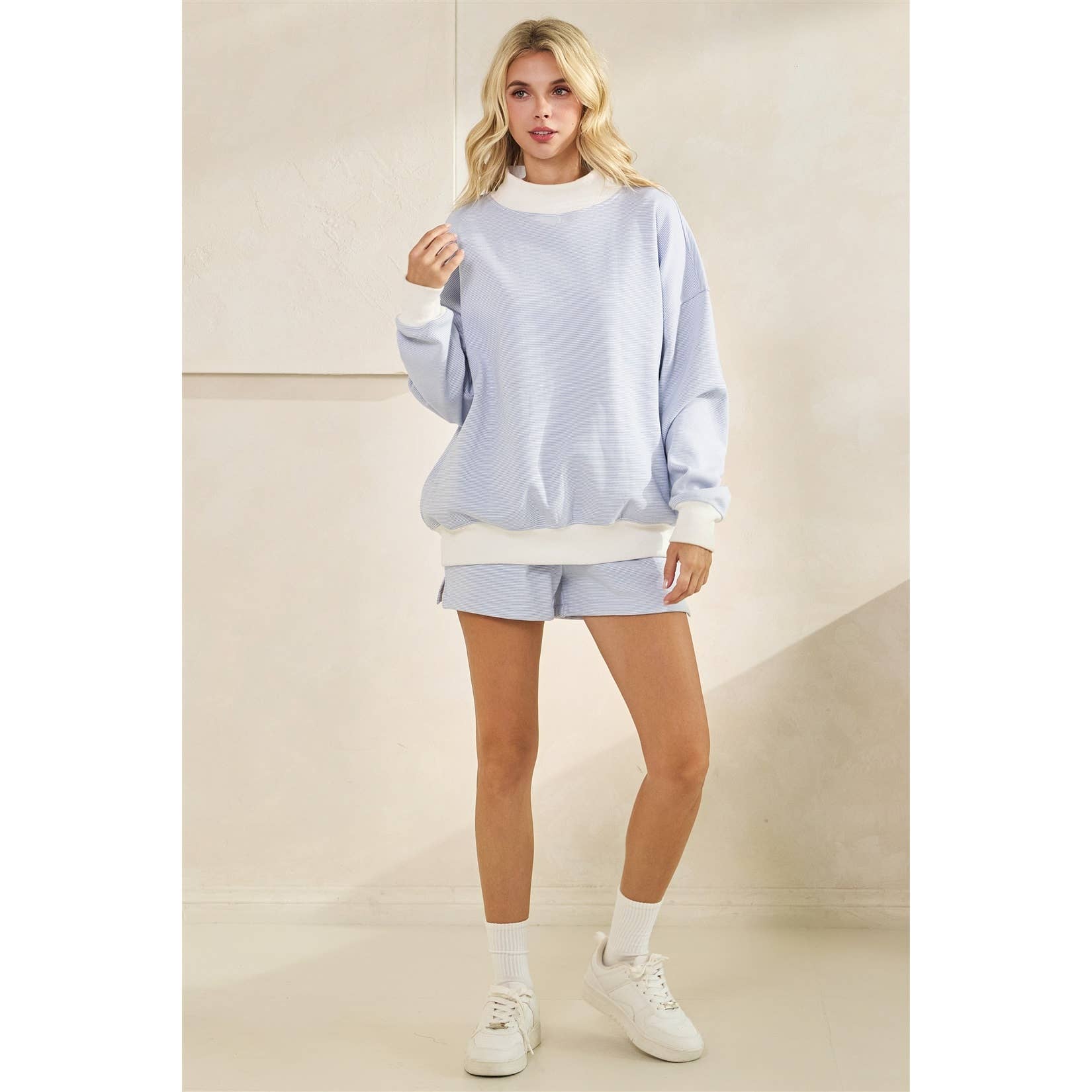 Blue Striped Mockneck