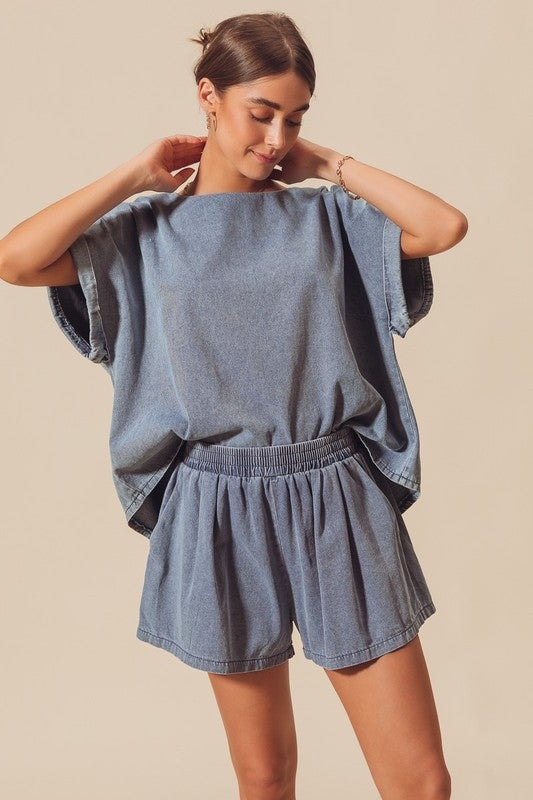 Denim Top & Shorts Set