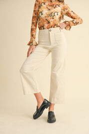 Cream High Waist Cropped Wide Leg Pants
