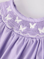 Girls Butterfly Smocking Embroidered Purple Romper