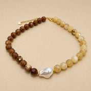 Brown Two-Tone Stone & Pearl Necklace