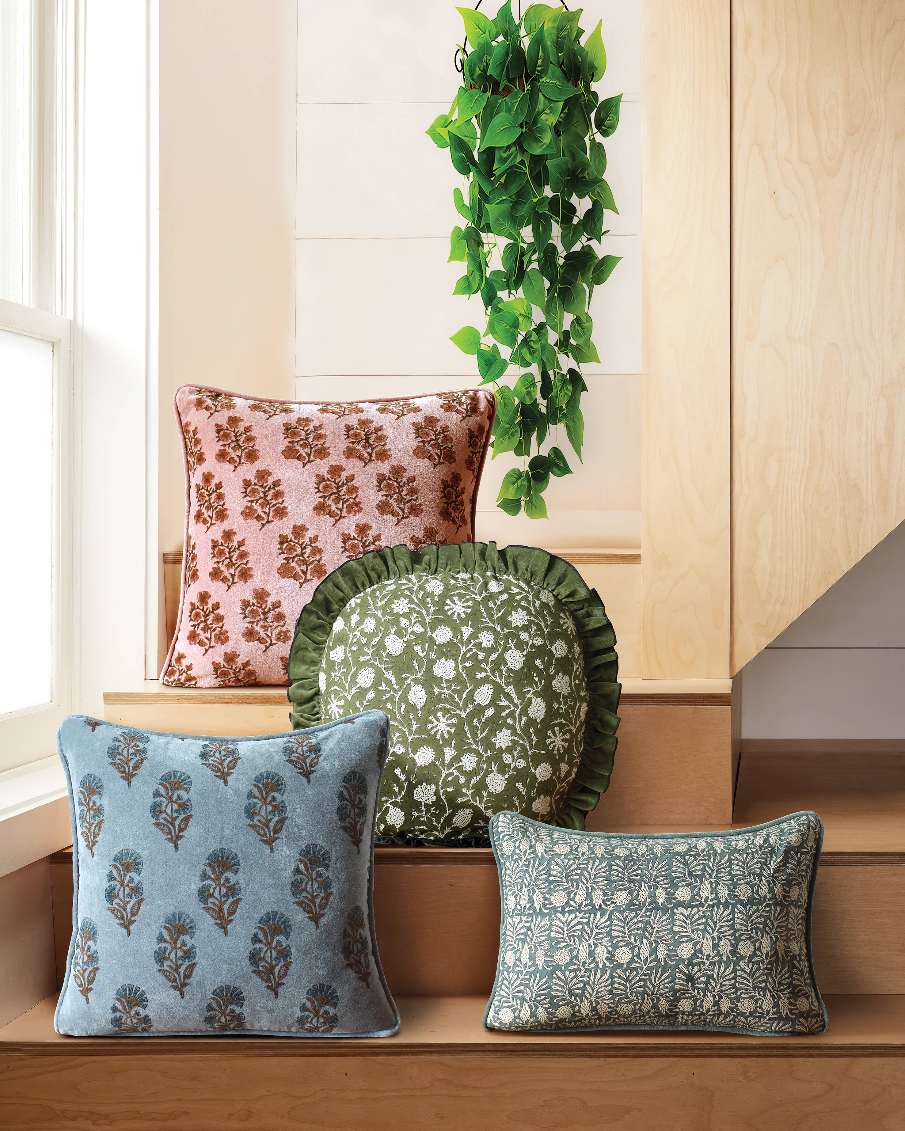 Block Print Vel Mughal Flower Pillow