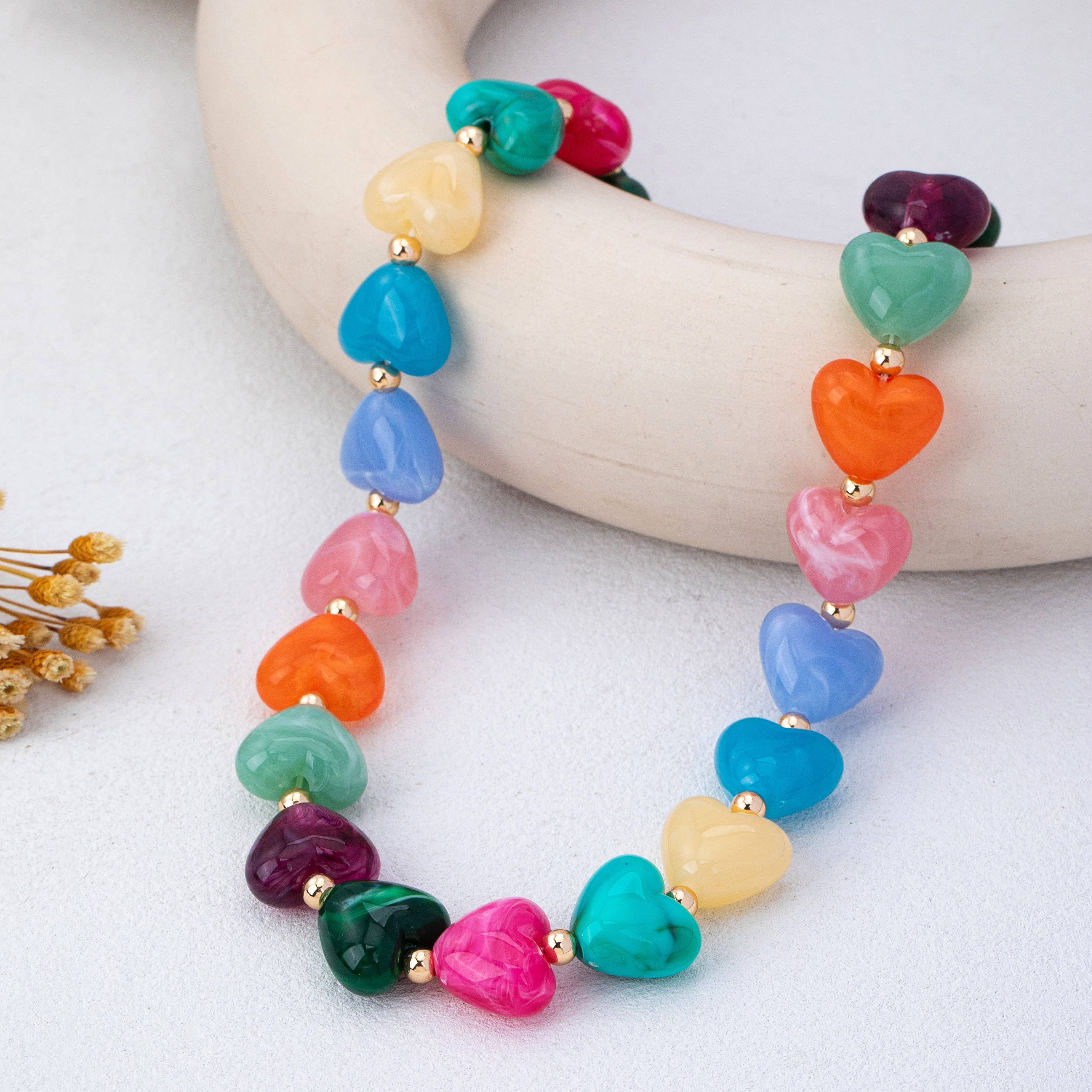 Multi-Color Heart Bead Necklace