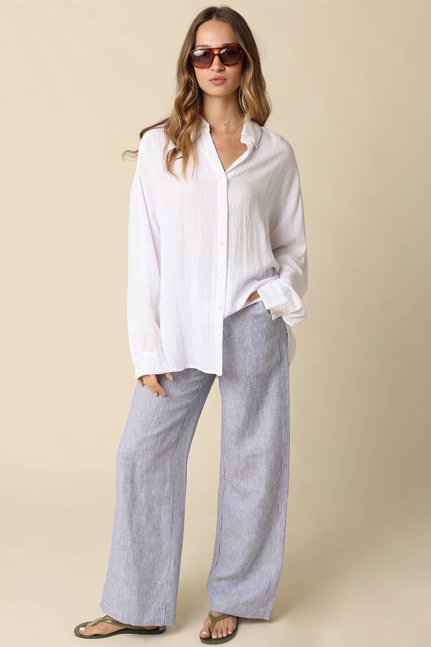 Blue Striped Wide Leg Pants