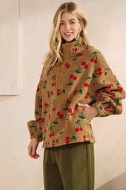 Cherry Printed Quarter Zip Sweater
