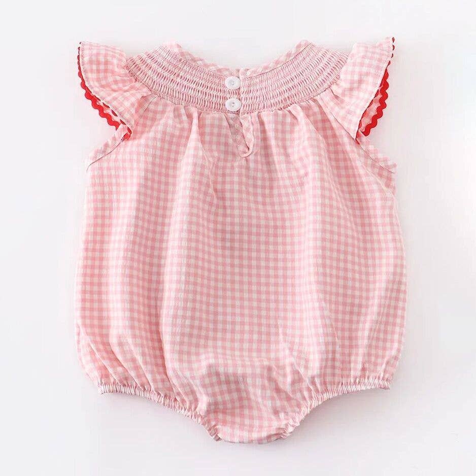 Girls Strawberry Plaid Smocked Romper