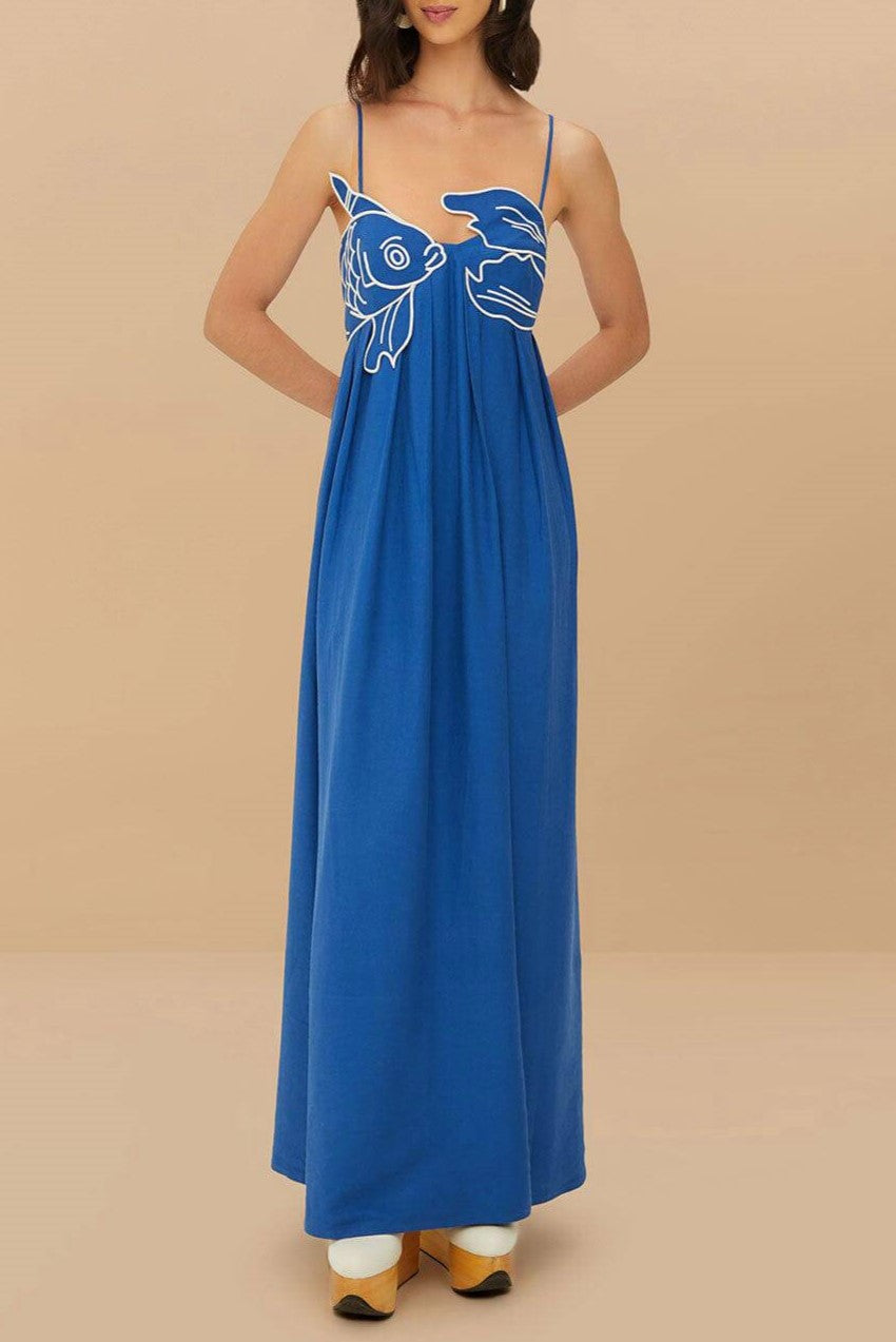 Blue Embroidered Goldfish Dress