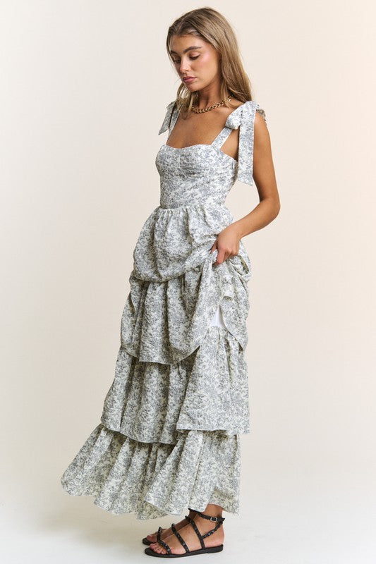 Black Floral Tiered Maxi Dress